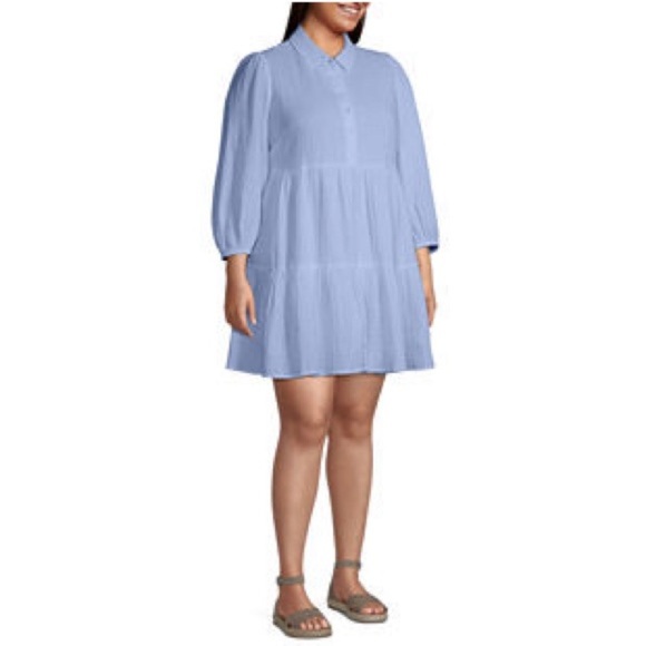 Blue Long Sleeve Babydoll Dress - Picture 1 of 8